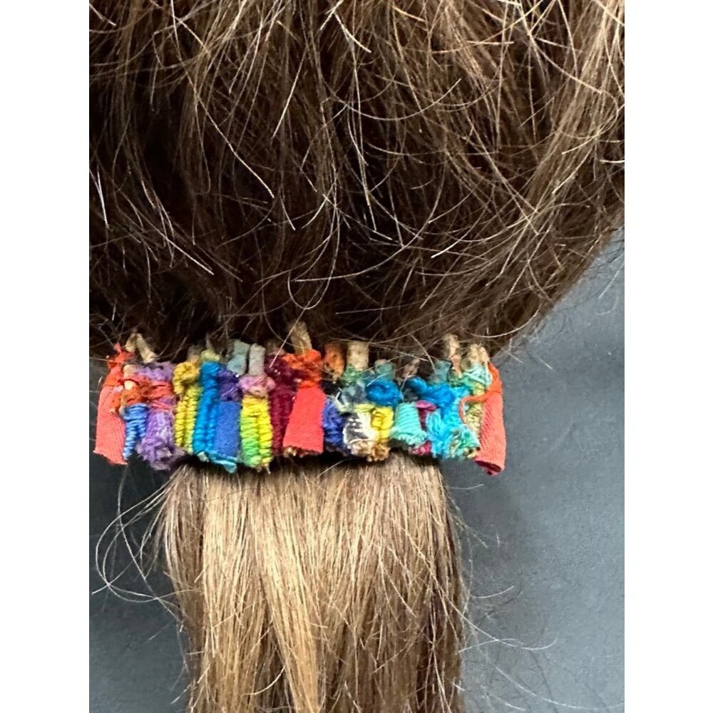 Vintage Handmade Wooden Wrapped Material Silvertone Hair Barrett Length 3.75 Inc